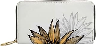 Carteiras de couro para mulheres silhueta de flor cinza bolsa de mão de couro feminina porta-cartões organizador bloqueio carteiras bolsa de viagem, Silhueta de flor cinza, 7x4.3x0.8 Inches