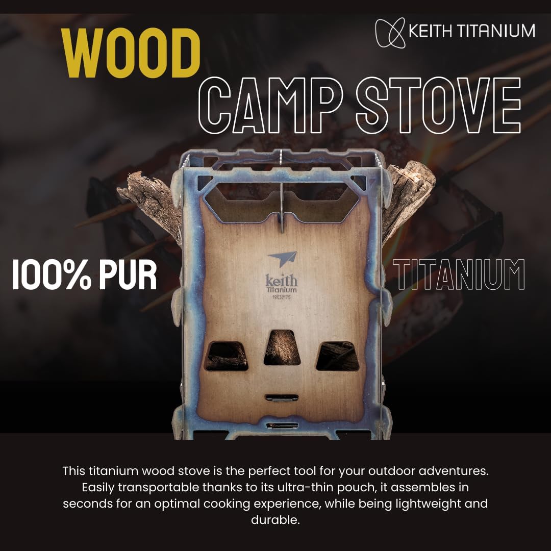 Keith Titanium Alloy Ti2201 Backpacking Wood Stove – (custom made storage sack included) ●●●●●●● Keith's 18th Anniversary: Exclusive Price!