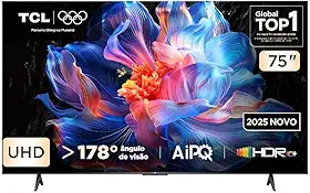 Smart TV TCL 75 Polegadas UHD 4K P6K WiFi Bluetooth Google TV 3 HDMI HDR10+ Dolby Audio 75P6K
