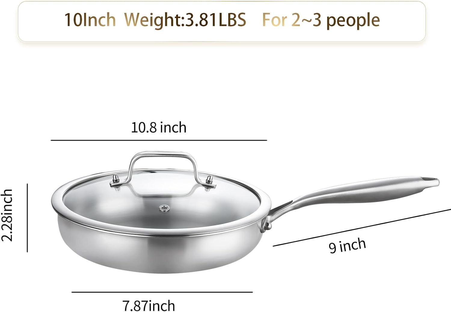 DELARLO Tri-Ply Stainless Steel Frying Pan丨9 inch Skillet with Lid丨All Cooktops Compatible Up to 600℉丨Enegry Saving丨Kitchen Egg Skillet 9" 丨Durable丨Everything Pan丨Omelet Pans for Kitchen Cooking - Image 3
