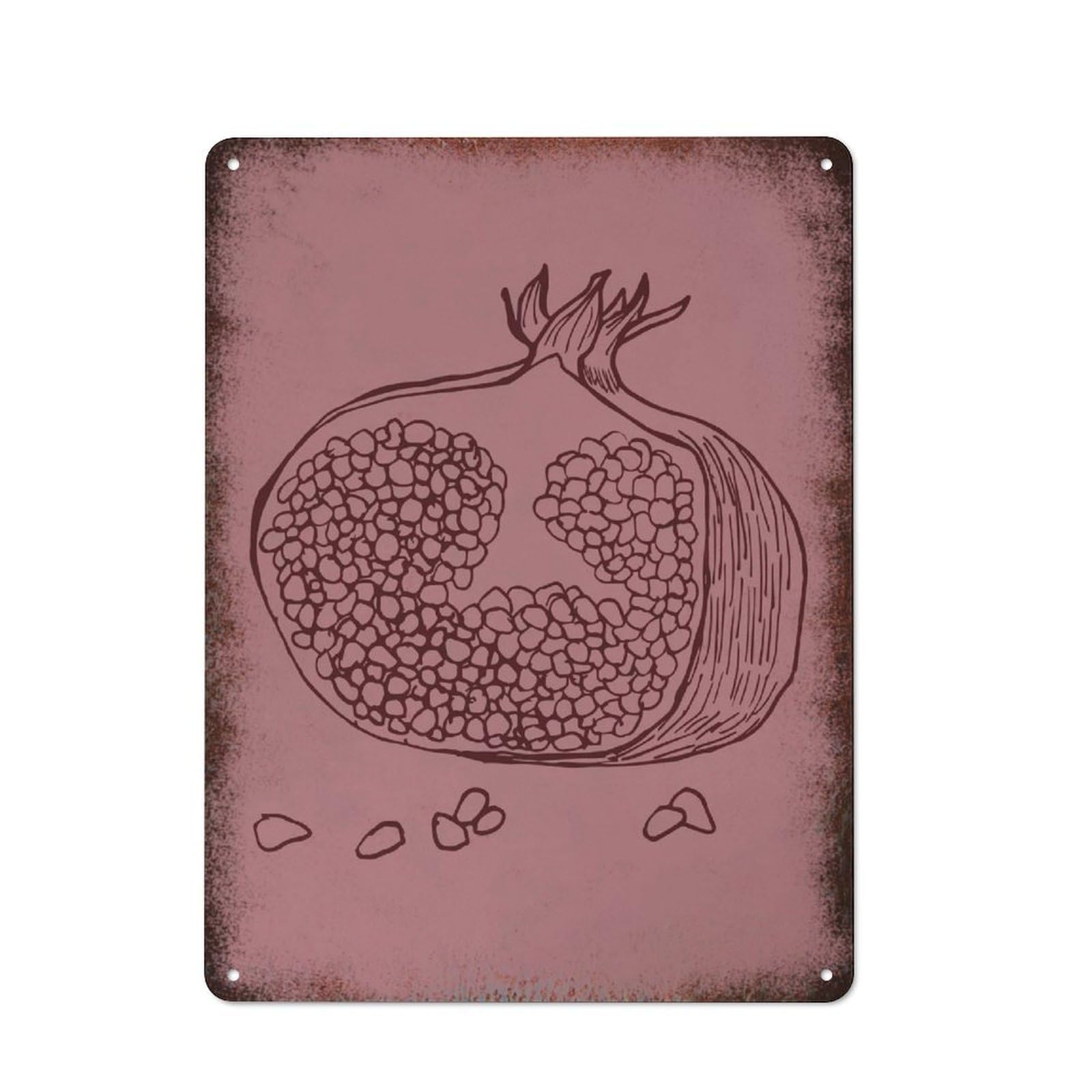 peiyeety Metal Tin Sign Vintage Pomegranate Sketch Fruit Art, Minimalist Botanical Home Accent, Durable Rustic Plaque for Kitchen, Bedroom, Living Room,12x16 Inch