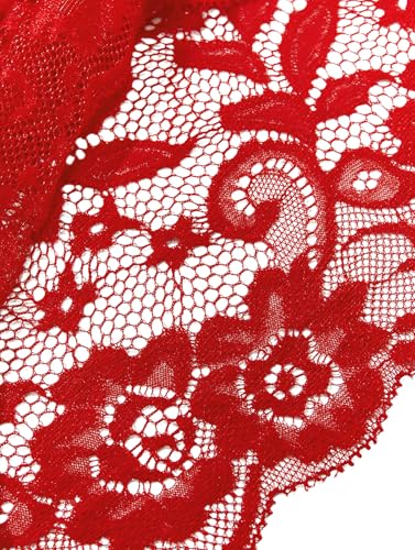 Image of Lilosy Sexy Sheer Floral Lace Pajamas Lingerie Set High Waist Sleepwear Bra and Panty 2 Piece Nightwear