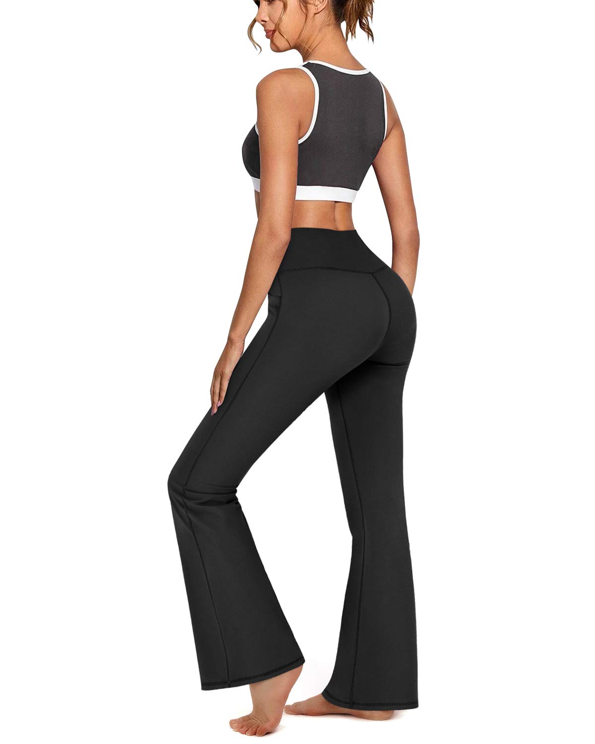 Promover Pantaloni da Yoga da Donna Leggins a Zampa con Tasche Flare Elastici Sportivi Pilates Danza Fitness Palestra di Allenamento