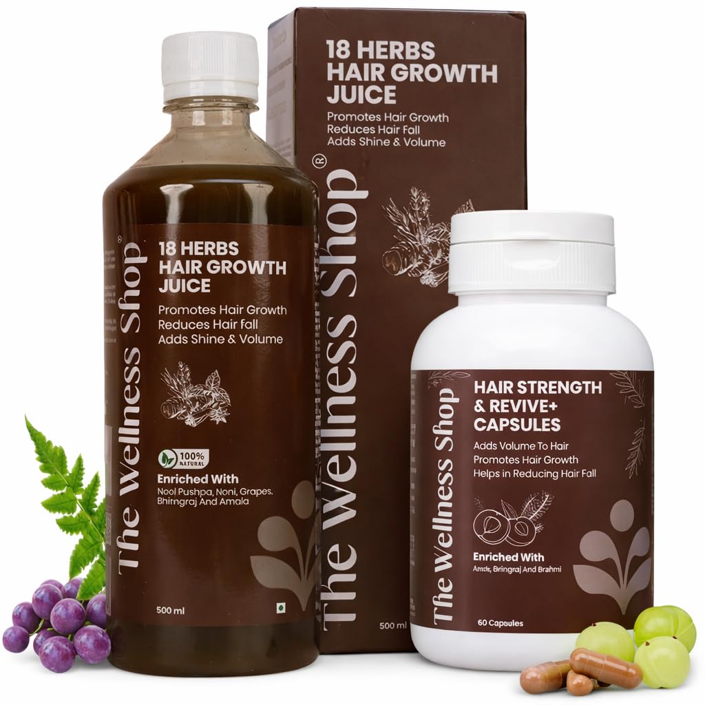The Wellness Shop Combo 18 Herbs Hair Growth Juice 500ml + Hair Strength Revive Capsules 60 Count, Support Hair Growth, Reduces Hair Fall/Loss, Adds Shine & Volume, Herbal Supplement for Unisex-image-21