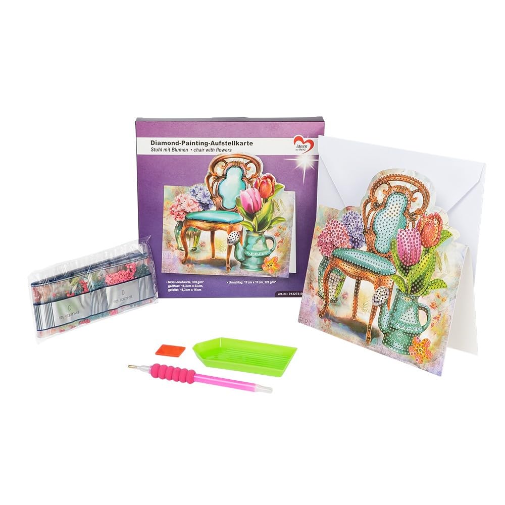 Ideen mit Herz Diamond Painting Display Card | 370gsm | 16.3cm x 16cm | Includes Envelope & Tools (Chair with Flowers)