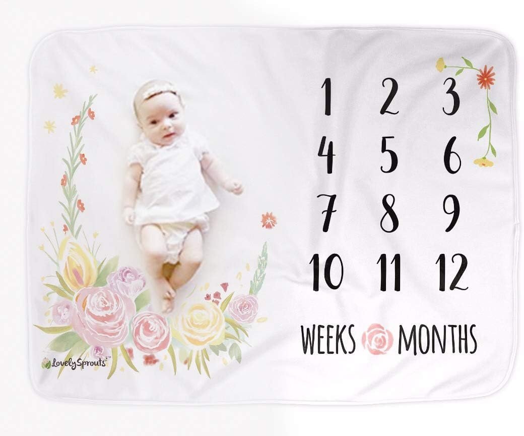 LovelySprouts Premium Fleece Monthly Milestone Blanket | Will Not Wrinkle or Fade Like Muslin Blankets | Large 60 x 40 Size | The Original | Perfect for Baby Boy or Girl Photo Props, Floral