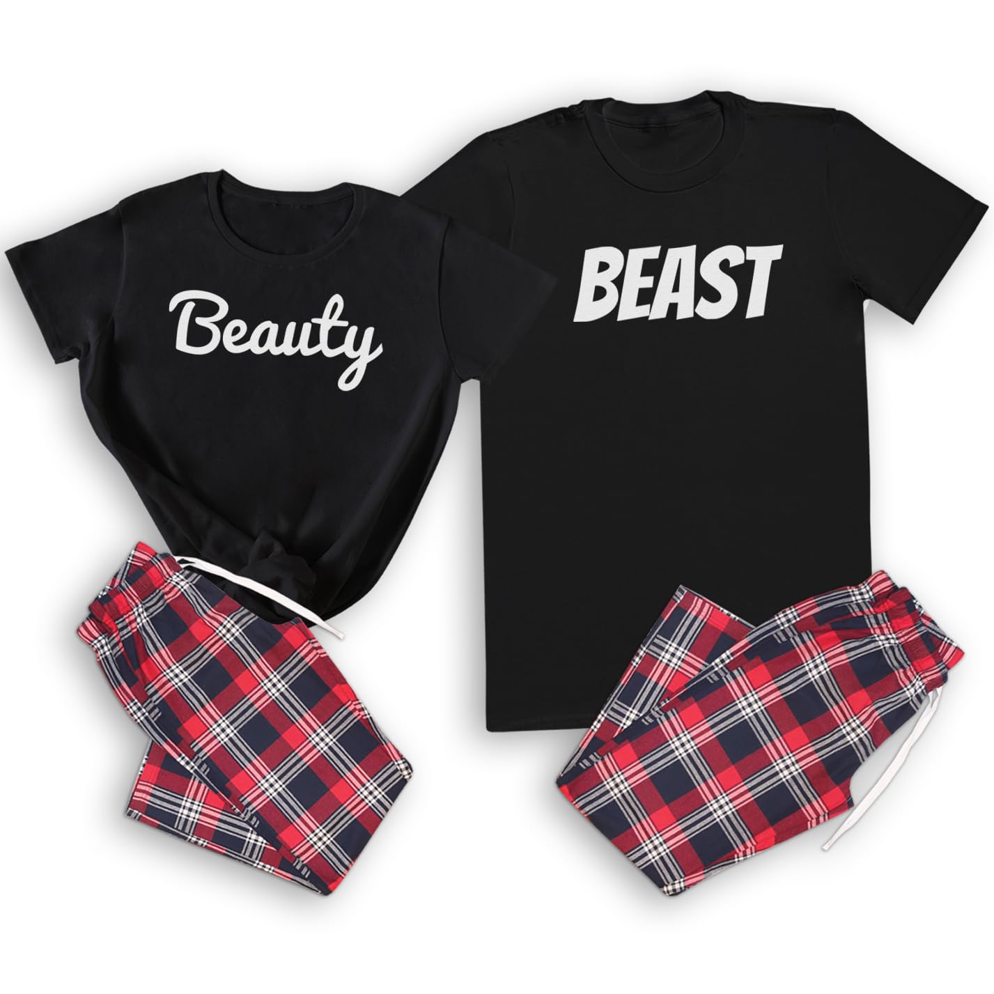 The Gift ProjectBeauty & Beast - Couples Matching Pyjamas - Top & Tartan PJ Bottoms - (Sold Separately) Black