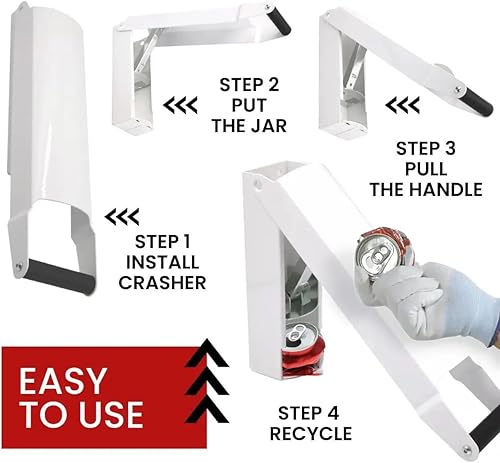 Miniatura 3 de Trituradoras de latas blancas para reciclaje – Trituradora de latas de pared resistente de aluminio para reciclaje compactador de botellas para