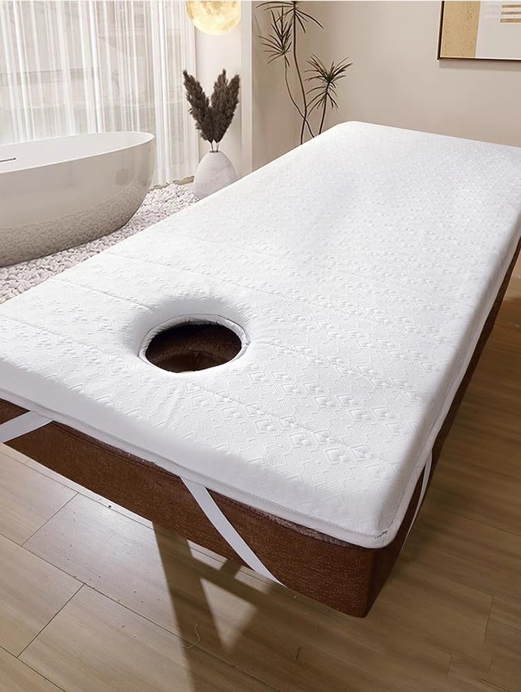 5cm white,70 * 190cm S, Memory Foam Massage Bed Mattress Topper with Hole, Elastic Bands Non-Slip Soft Breathable Balancing Pressure Lash Bed Cushion Thick