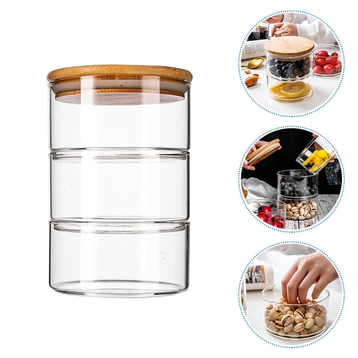 Bol de Ensalada de Vidrio con Tapa, Juego de 1, Bambú | Apilable y Ahorro de Espacio, Fácil de Limpiar, para Restaurantes y Decoración Fotográfica