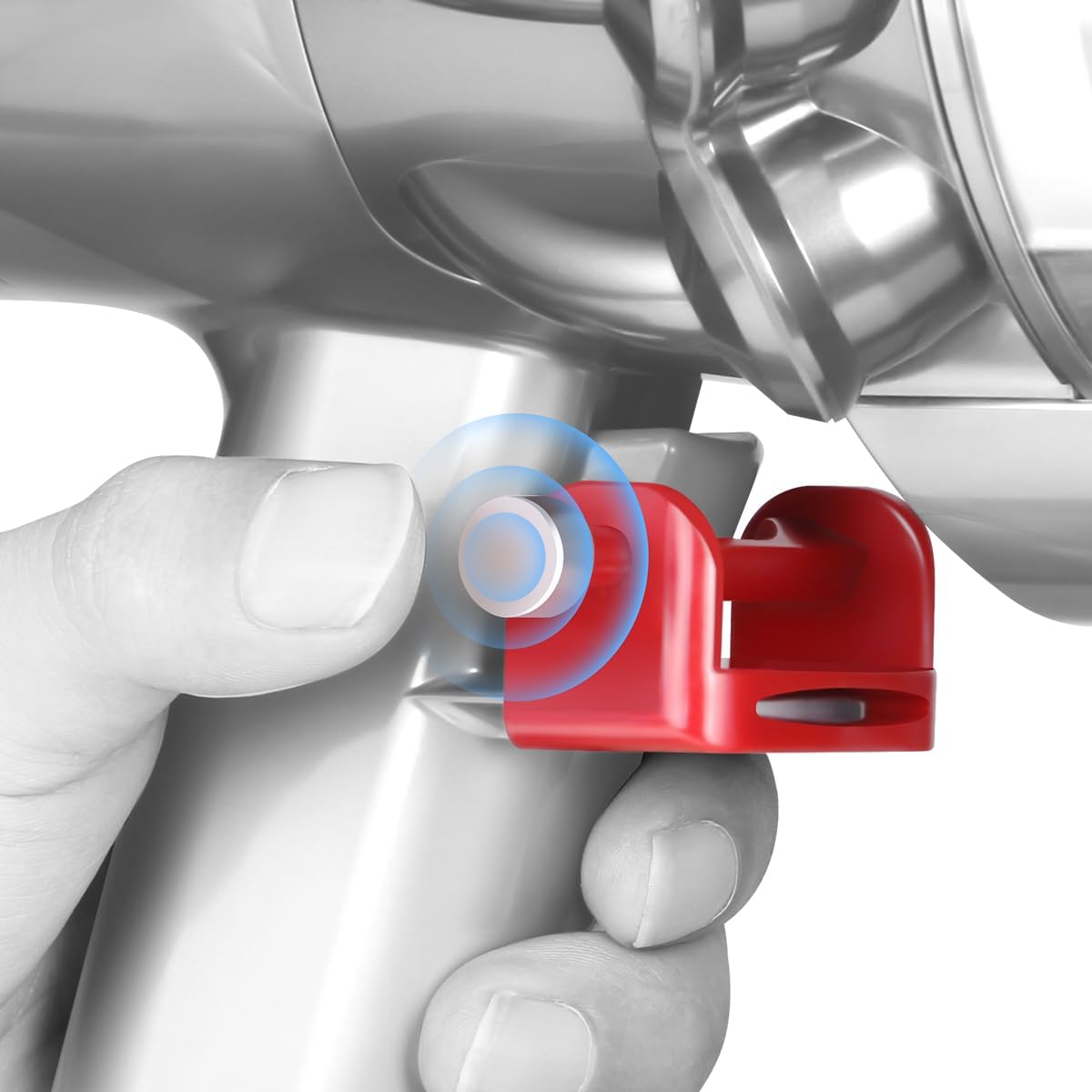 LANMU Trigger Lock installed on a Dyson vacuum cleaner handle