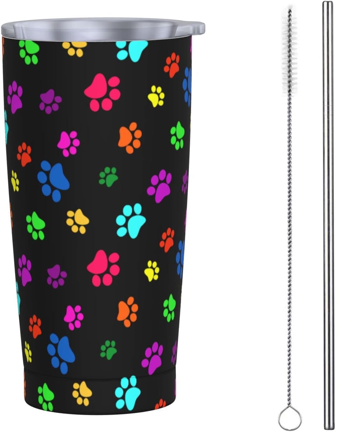 Dujiea 20oz Tumbler With Lid And Straw, Colorful Dog Cat Paw Print Vacuum Insulated Iced Coffee Mug Reusable Travel Cup Stainless Steel Water Bottle