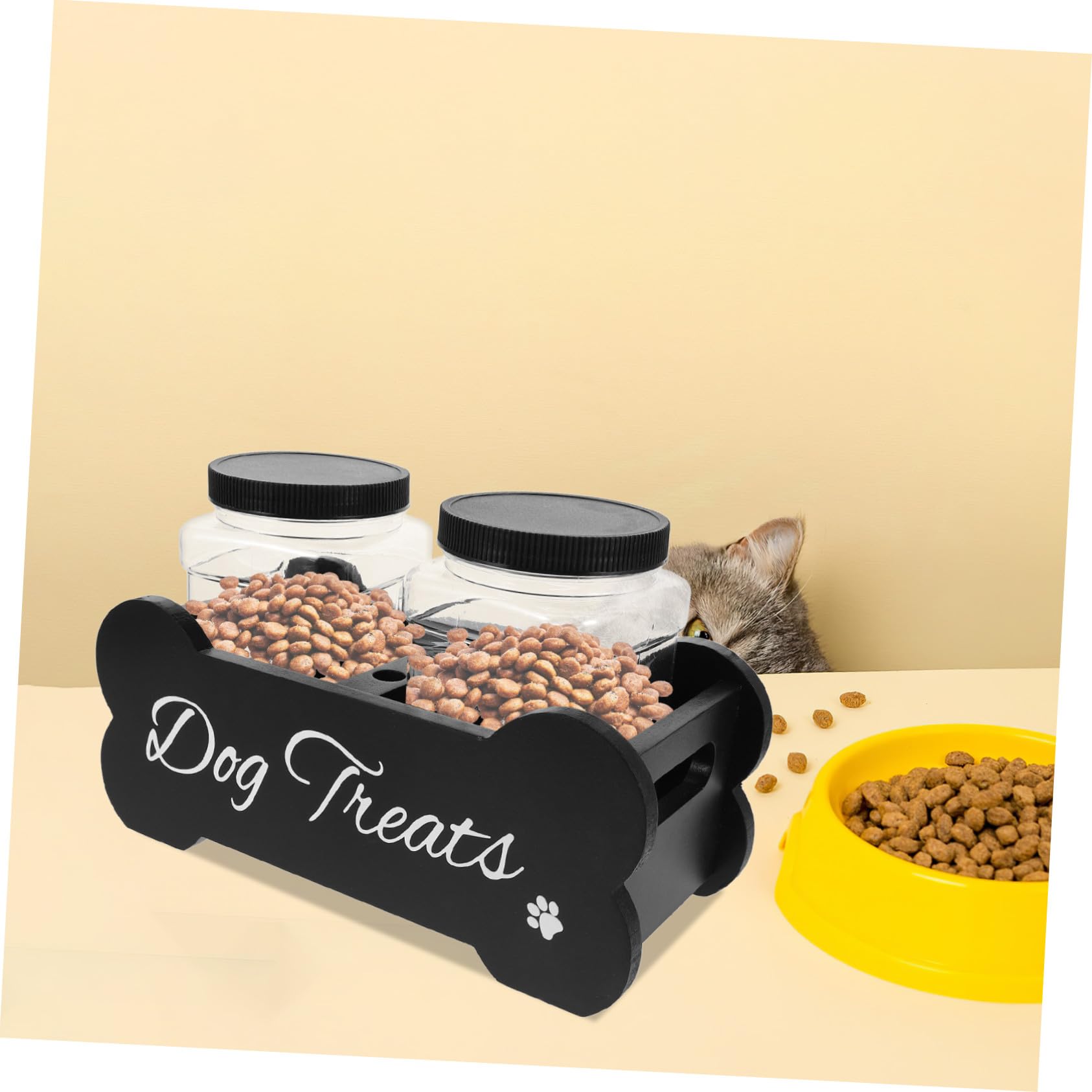 Holz Hundeleckerli Aufbewahrungsbox mit Fächern Großer Vorratsbehälter für Haustierfutter Natürlicher Snackhalter Robustes Design für Küche und Wohnzimmer Praktischer Organizer