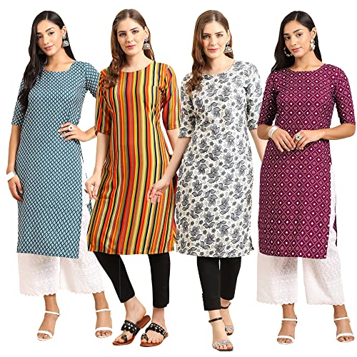 Image of Pinkmint Women's Crepe Digital Print Straight Kurta (Pack of 4)