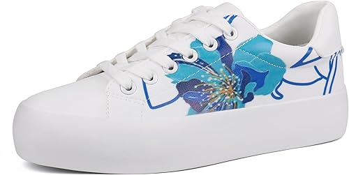 JABASIC Zapatos deportivos de plataforma con cordones y estampado floral para mujer