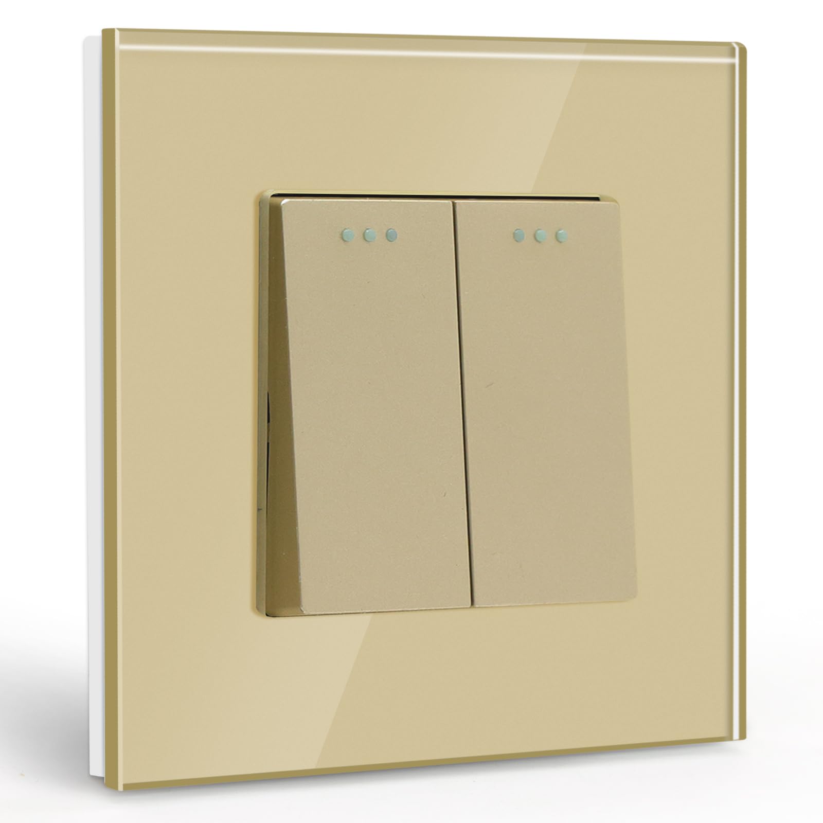 BSEED Light Switch 2 Gang 1 Way Glass Light Switches Screwless 10A Rocker Tactile Wall Switch Gold Crystal Toggle Switch — image 1