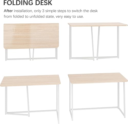 Miniatura 83 de 4NM Escritorio plegable pequeño de 31.6 pulgadas, escritorio plegable de oficina en casa, mesa de estudio para dormitorio pequeño que ahorra natural