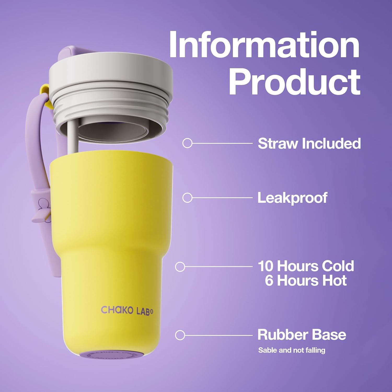 CHAKO LAB Stainless Steel Insulated Water Bottle with Two Drinking Ways | Twist Tumbler BPA-Free Leak-Proof | 17 oz Bottle with Ceramic coating | Lemon - Image 2