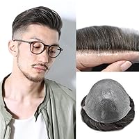 Vista 33 de Tupé para hombre, línea capilar natural, color gris, sistema de cabello humano real para hombres, postizo marrón con bucle en V para hombres, 8 x