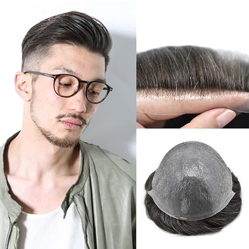 Miniatura 51 de Mens Toupee Real Human Hair Piece 0.06mm Ultra Thin Skin Toupee V-loop Natural Looking Hair Pieces For Men Hair Replacement System8x10-90% light