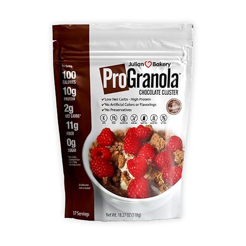 Julian Bakery Cereal ProGranola Chocolate 0.46 oz de Proteína Paleo 3 carbohidratos netos Sin gluten Sin granos 14 porciones