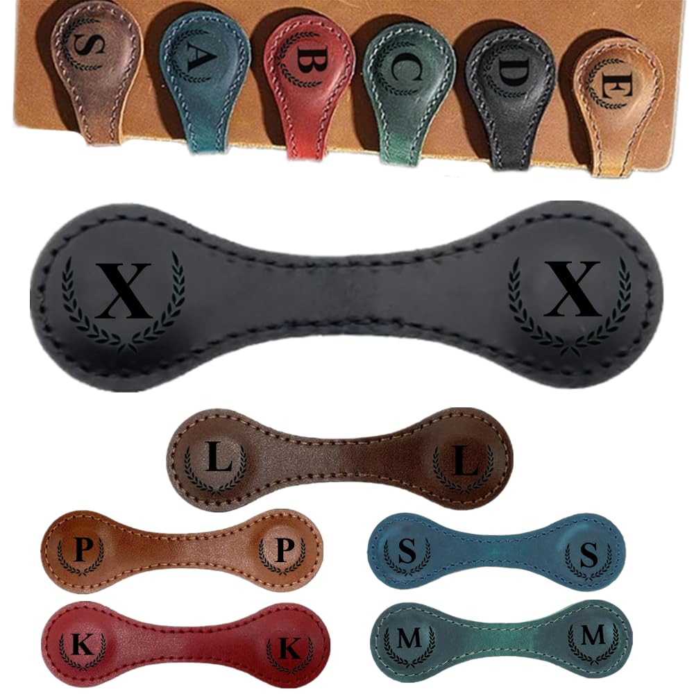 Personalised Magnetic Leather Bookmarks, Custom Engraved, Multifunctional Letter Bookmarks, Initial Gift for Book Lovers, Readers, Women (Black, X)