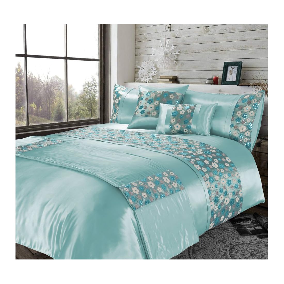 Parure de lit brodée avec housse de couette et taie d'oreiller