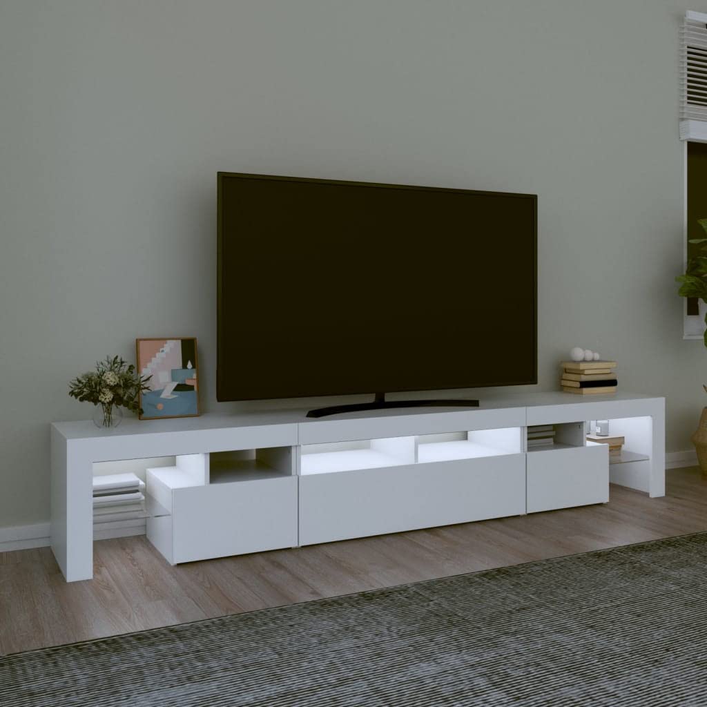 Mobile Porta TV 230 cm con LED Mobile TV Soggiorno 230 cm Armadio per TV Armadietto e Ripiani -Bianco-230 cm