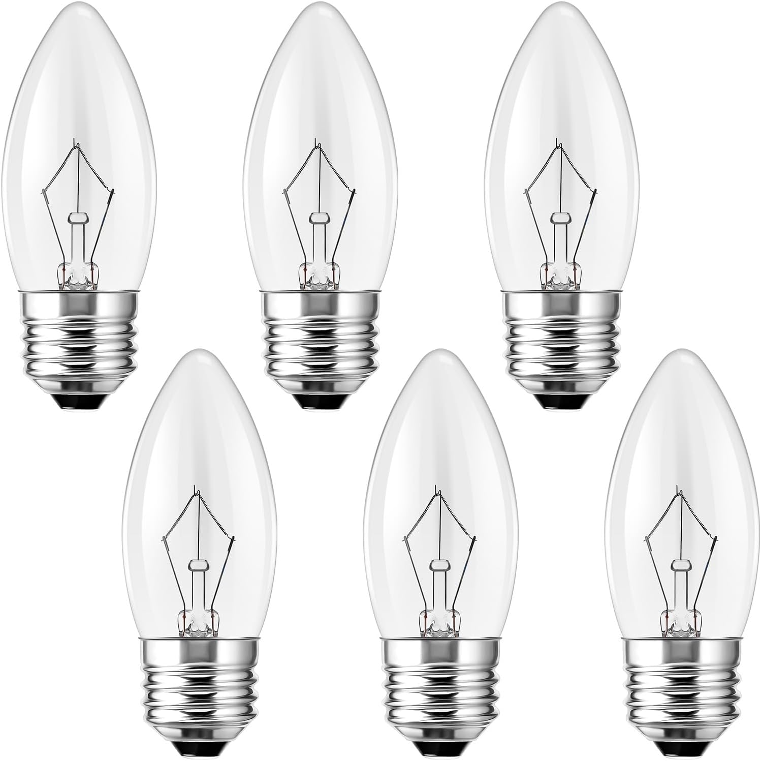 jkahh 60W Incandescent Torpedo Tip Chandelier - 60W Equivalent Medium E26 Candelabra, TipIncandescent Clear Dimmable Light Bulbs and Medium E26 Base, Candle Light Bulbs for Chandeliers(6pack) (60)