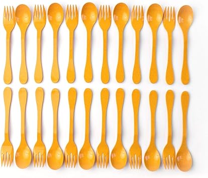 Knork Eco Plant Based 24 Pack Reusable Bamboo Flatware Set Orange
