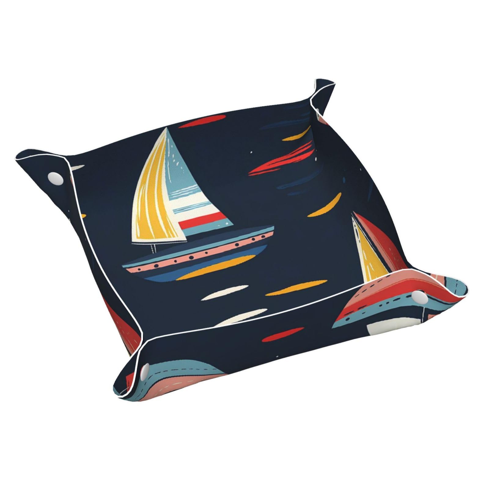 HLBSDM Vibrant Sailboat Tray Men's Leather Valet Parking Portable Entrance Trays Bedside Storage Box