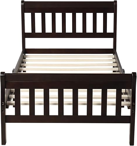 Miniatura 11 de Merax - Base de colchón de madera maciza con cabecero, sin sombreador de caja, fácil montaje para plataforma infantil, doble, blanco (tripa) Blanco