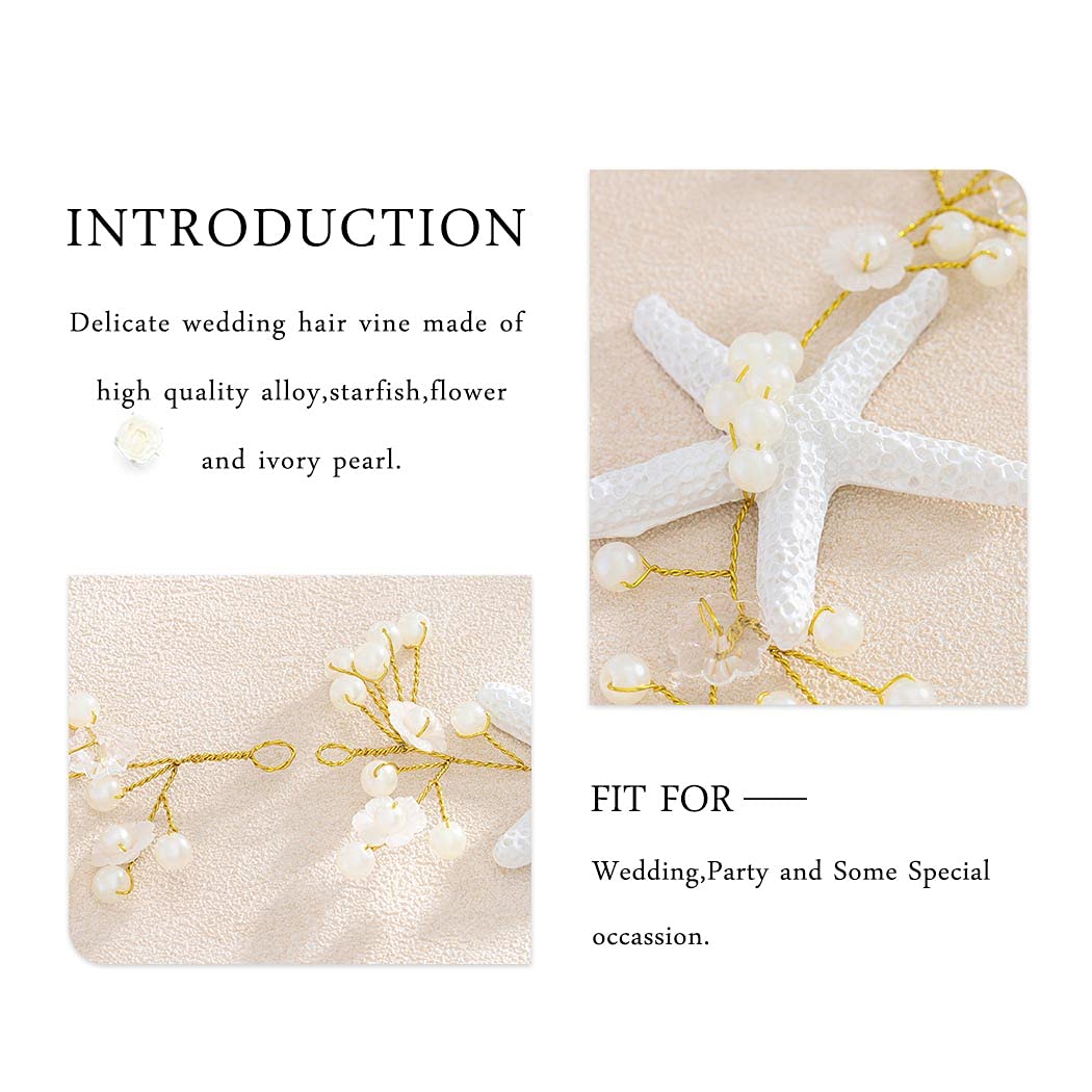 CASDRE Starfish Bride Wedding Hair Vine Pearl Bridal Headpiece Beach Wedding Hair Accessories for Women and Girls(C Gold) - Image 5