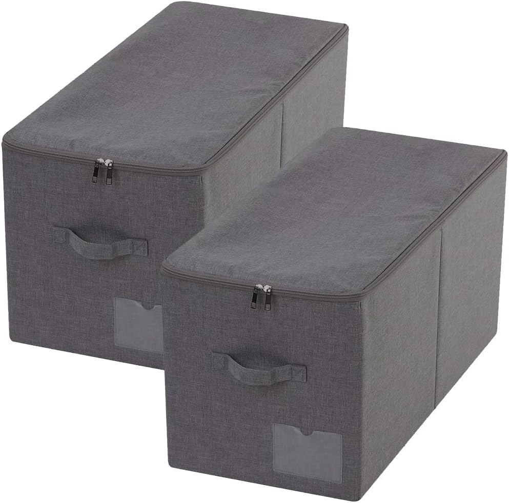 iwill CREATE PRO Pack of 2, Zip Lidded Wardrobe Storage Bins,Collapsible Fabric Storage Boxes for Clothing, Bedding, Toys, Blankets Organizer, Foldable & Washable, Beige