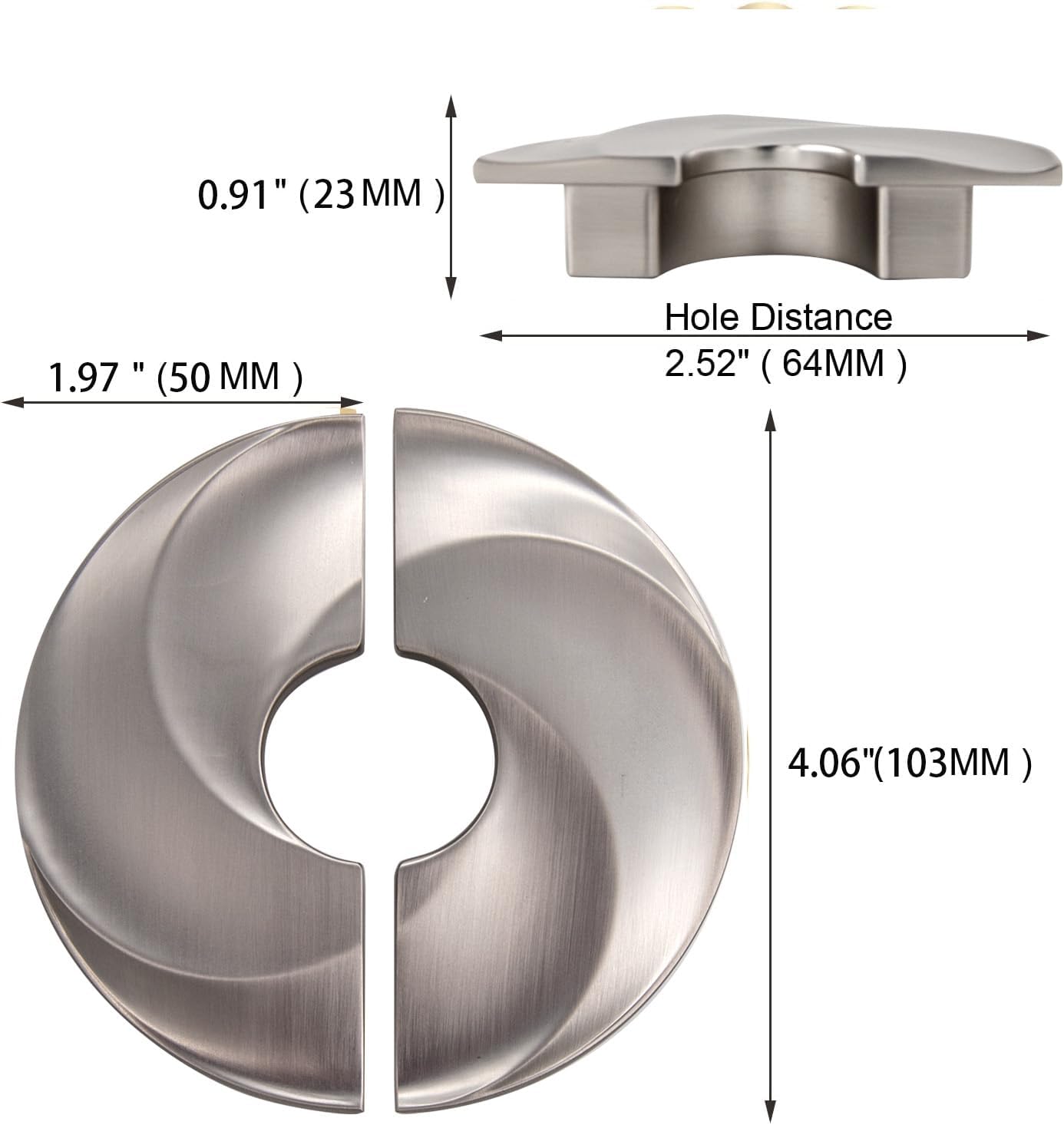2 Pack Solid Brass Semicircle Cabinet pulls ，Brushed Silver Finish ，Modern Furniture Hardware for Kitchen, Bathroom, Half-Moon Drawer Handles knobs (2, Brushed Silver)