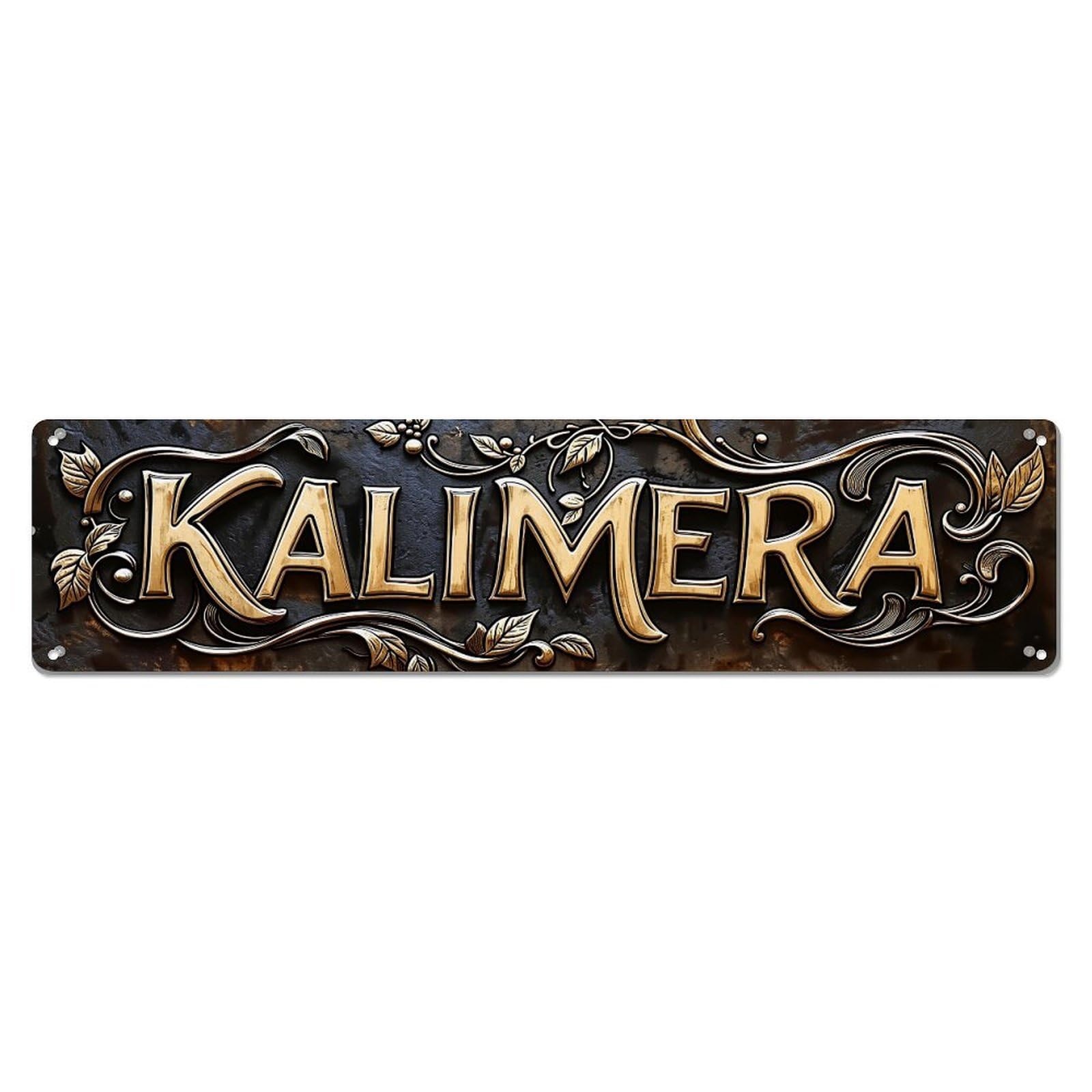 Jdyaojiesheng Vintage Golden Ornate Lettering With Leaves Tin Sign Retro Metal Wall Decor Metal Poster, Home Bar Garage Farmhouse Cafe Wall Art Decoration 4X16inch
