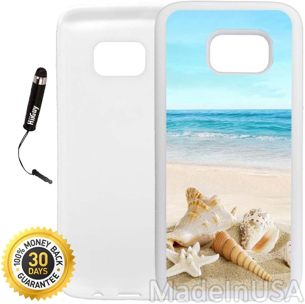 Custom Galaxy S7 EDGE Case (Ocean Theme Starfish And Seashell On Beach) Edge-to-Edge Rubber White Cover Ultra Slim | Lightweight by Innosub