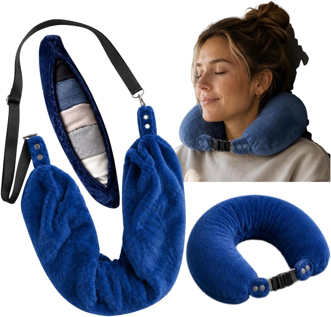 Lille & CO. 2-in-1 Travel Neck Pillow & Storage Bag | Fillable Clothes Pillow, Soft U-Shaped Neck Cushion, Adjustable Strap, Space-Saving, For Airplane, Car & Camping