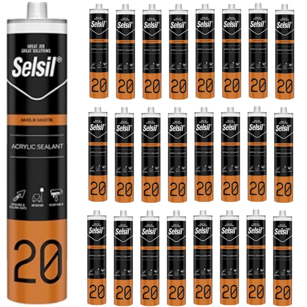 SELSIL Silicone Sigillante Acrilico Flessibile, Bianco, per Legno, Metallo, Plastica e Muratura, Resistente agli UV, 310 ml x 25 Pezzi