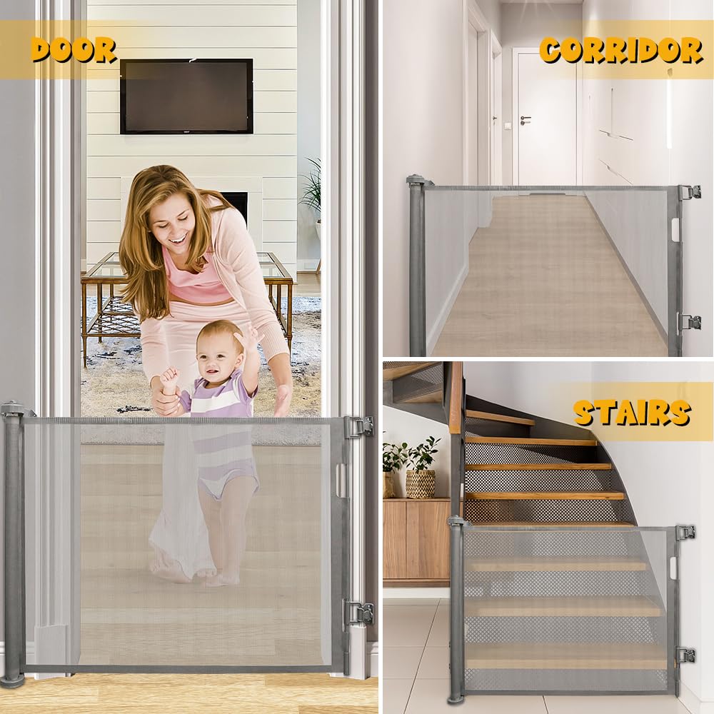 Barrera de seguridad retráctil, escalera para bebés infantiles, 0-180 cm, barrera retráctil infantil, barrera de seguridad enrollable para escaleras, corredor, interior y exterior
