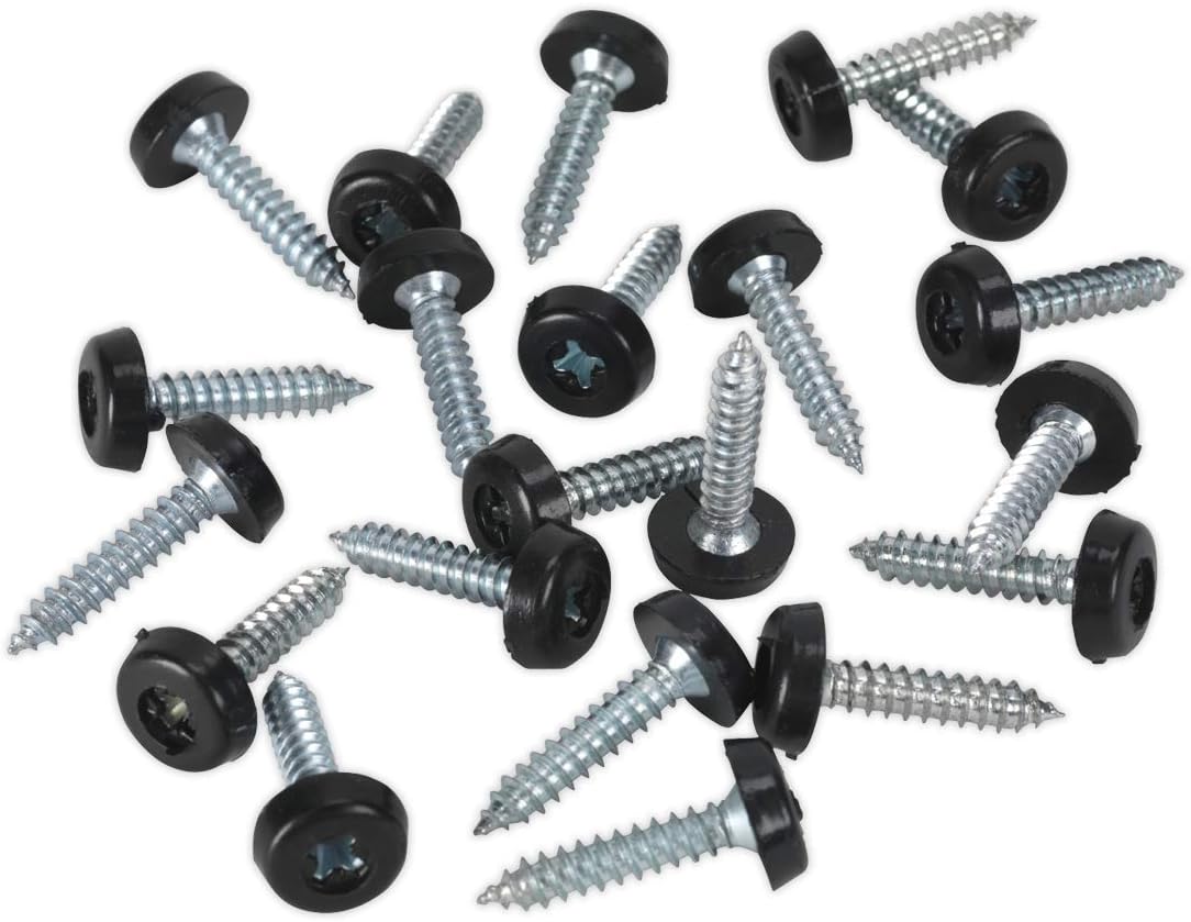 Sealey PTNP7 Number Plate Screw Plastic Enclosed Head 4.8 x 24mm Black Pack of 50