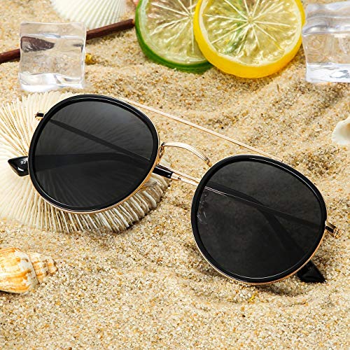 DUSHINE Small Round Double Bridge Sunglasses For Women Men Polarized 100% UV Protection4
