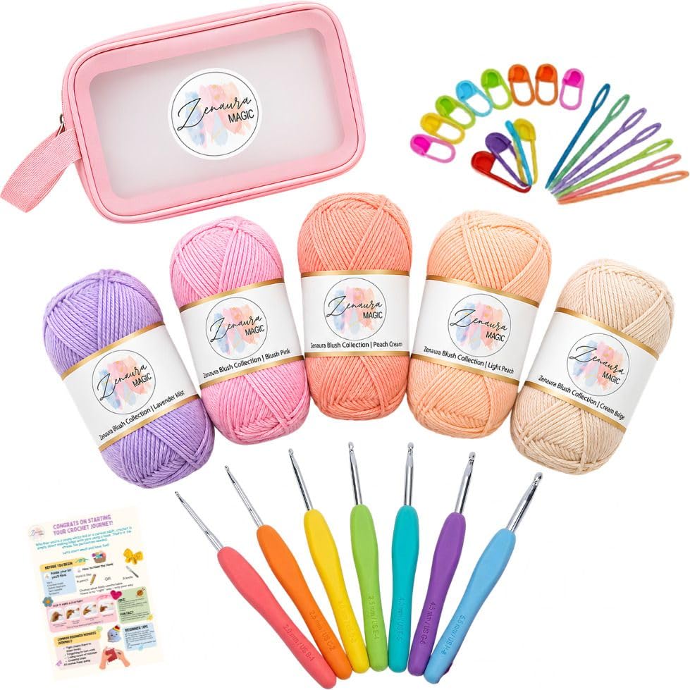 Zenaura Crochet Set: Beginner Kit with Yarn & Hooks -1