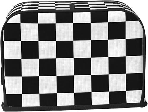 Funda para máquina de pan de 2 rebanadas de color blanco y negro con bolsillos, cubierta para tostadora, protección de huellas dactilares, lavable a