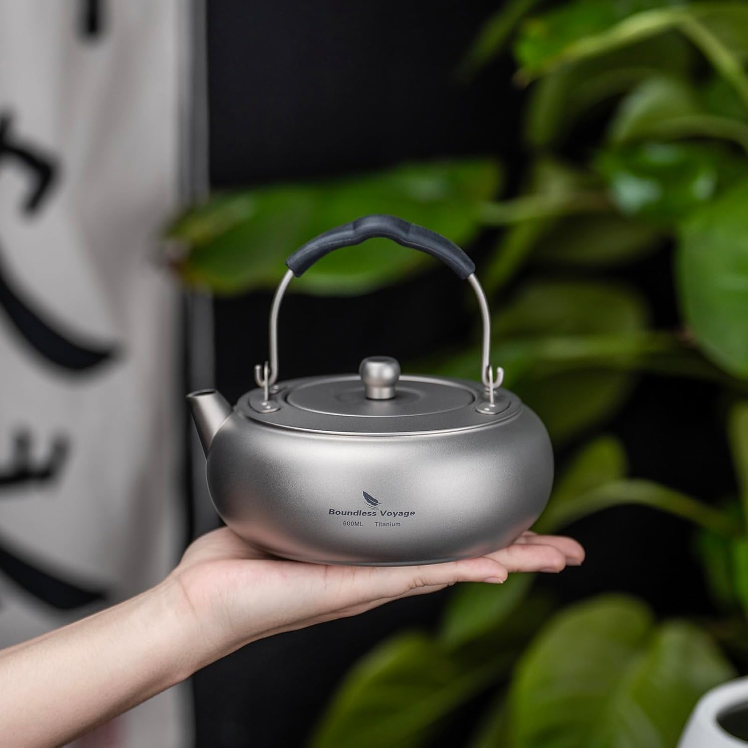 Boundless Voyage 600ml Titanium Kettle Tea Pot Lightweight Compact Portable Durable Camping Kettle with Folding Handle Built-in Filter for Backpacking Hiking Outdoor Coffee & Tea