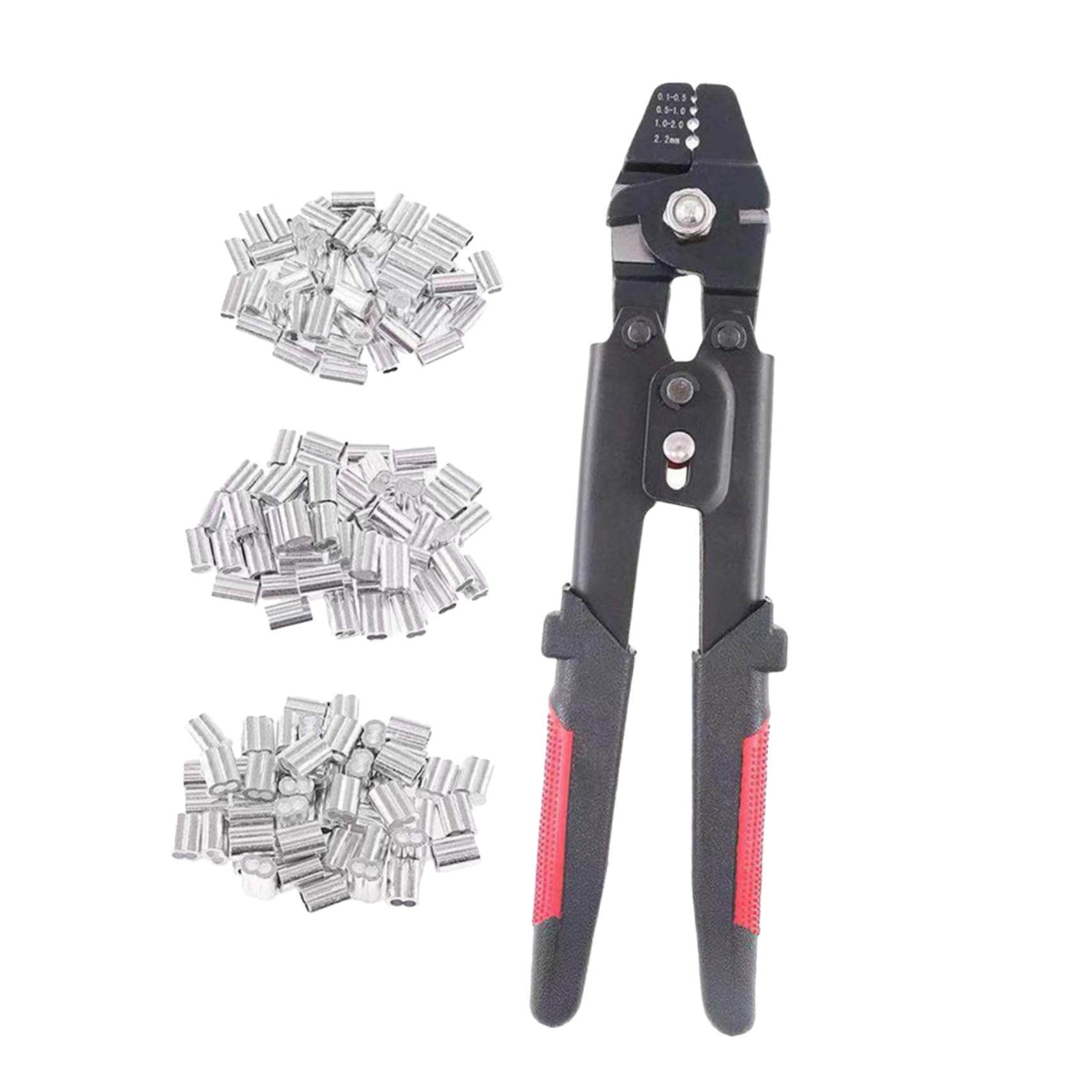 Pinza Crimpatrice per Cavi e Funi con Tubo a Manicotto in Alluminio Strumento per Crimpare Fili con Impugnatura Antiscivolo in PVC Blocco di Sicurezza e Set da 180 Pezzi per