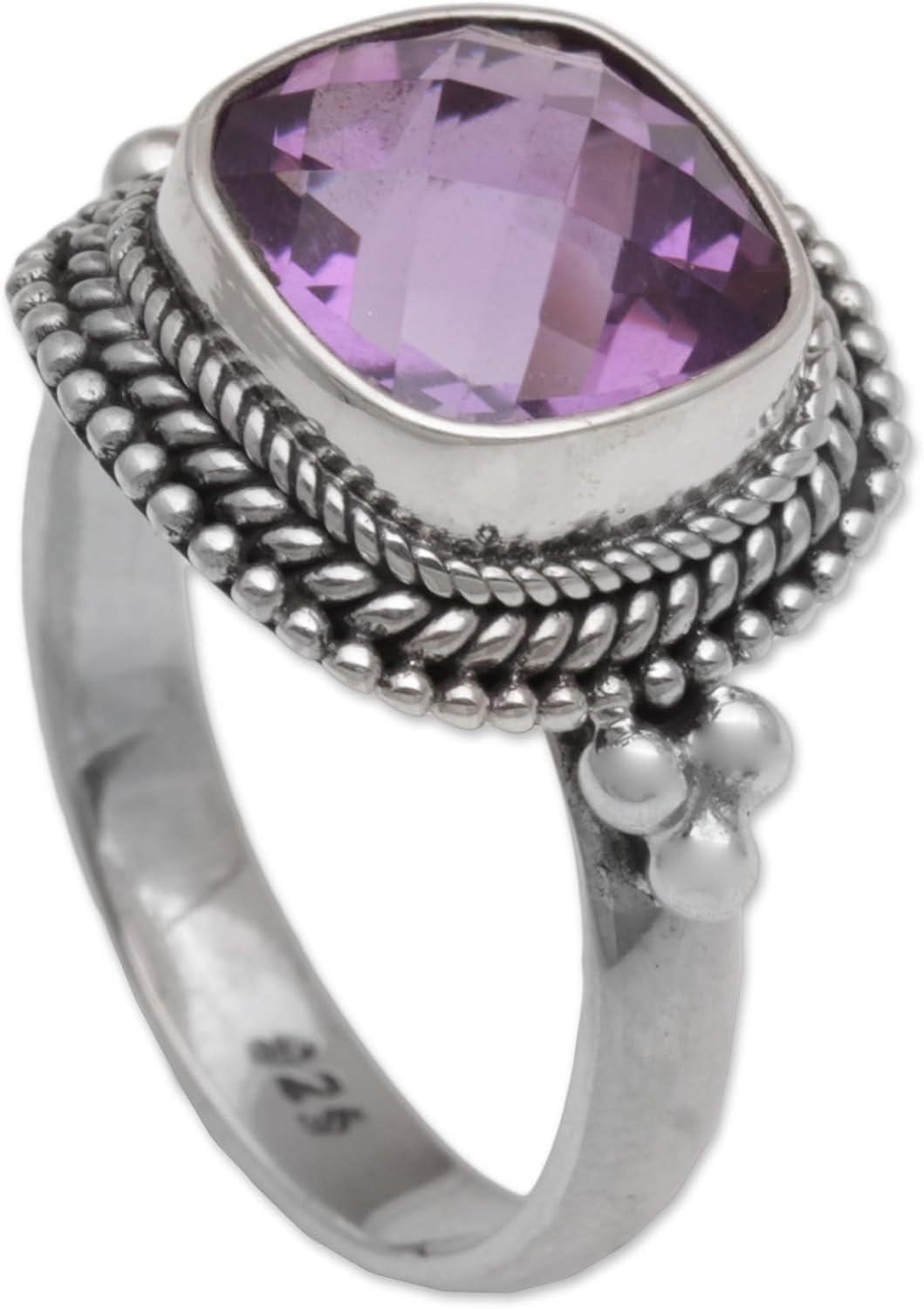 NOVICA Artisan Handmade Amethyst Cocktail Ring .925 Sterling Silver from Bali Purple Single Stone Indonesia Ultra Violet Birthstone 'Purple Elegance'