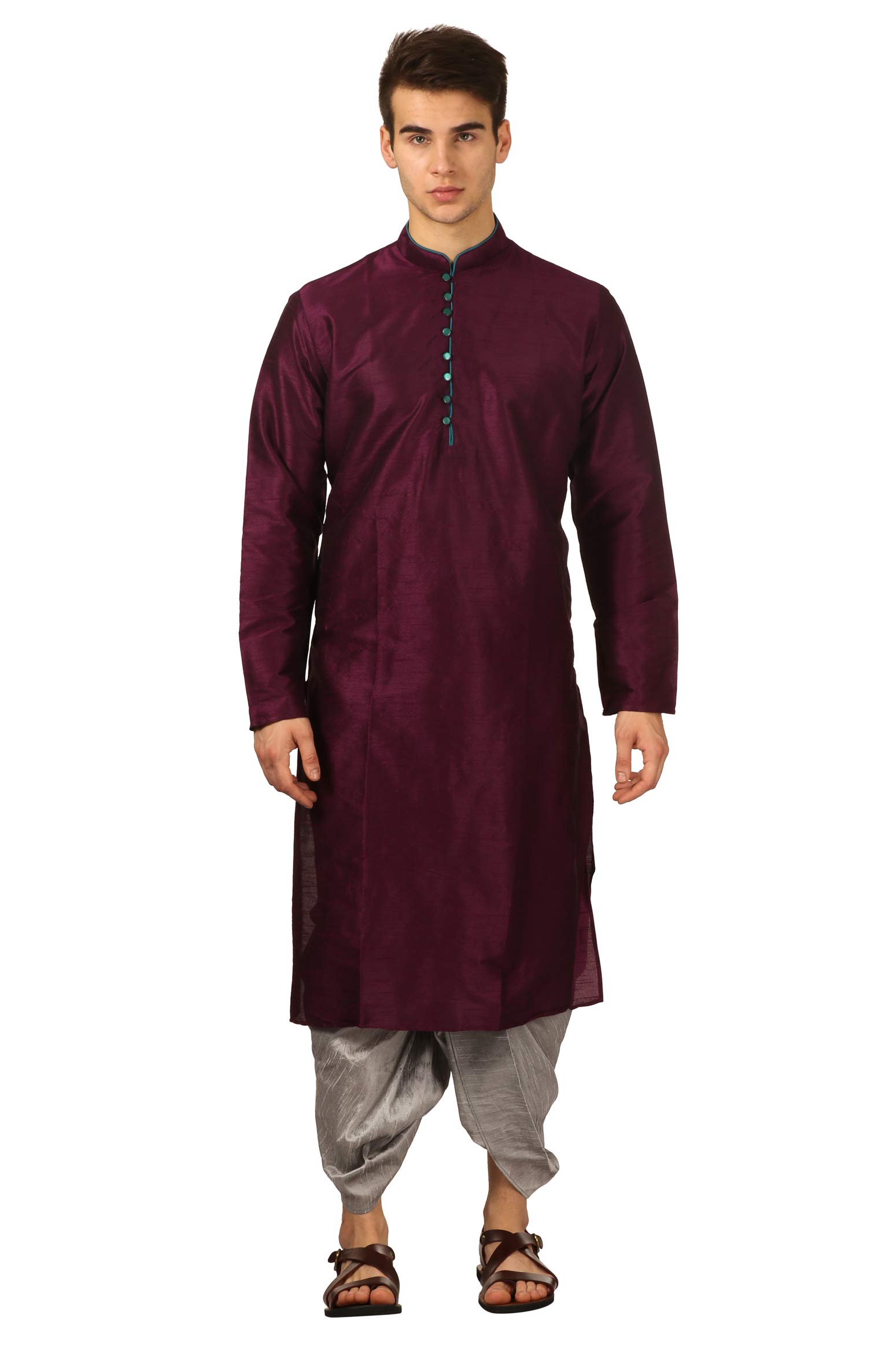 royal kurta Men's Art Silk Dhoti Kurta Set (Purple)-picture-11