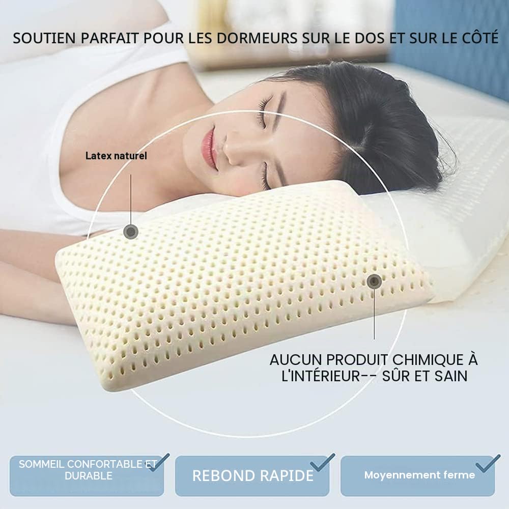 Talatex Oreiller Dunlop 100 % latex naturel, aide à soulager la pression et les douleurs au cou et aux épaules, sans produits chimiques toxiques en mousse à mémoire de forme