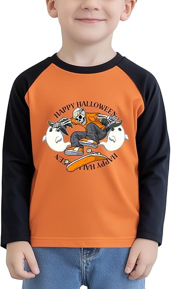Pumpkin Shirt Toddler Halloween Shirt for Kids Boys Girls Halloween T-Shirts Ghost Clothes Long Sleeve Cotton Tee 2T-8Y
